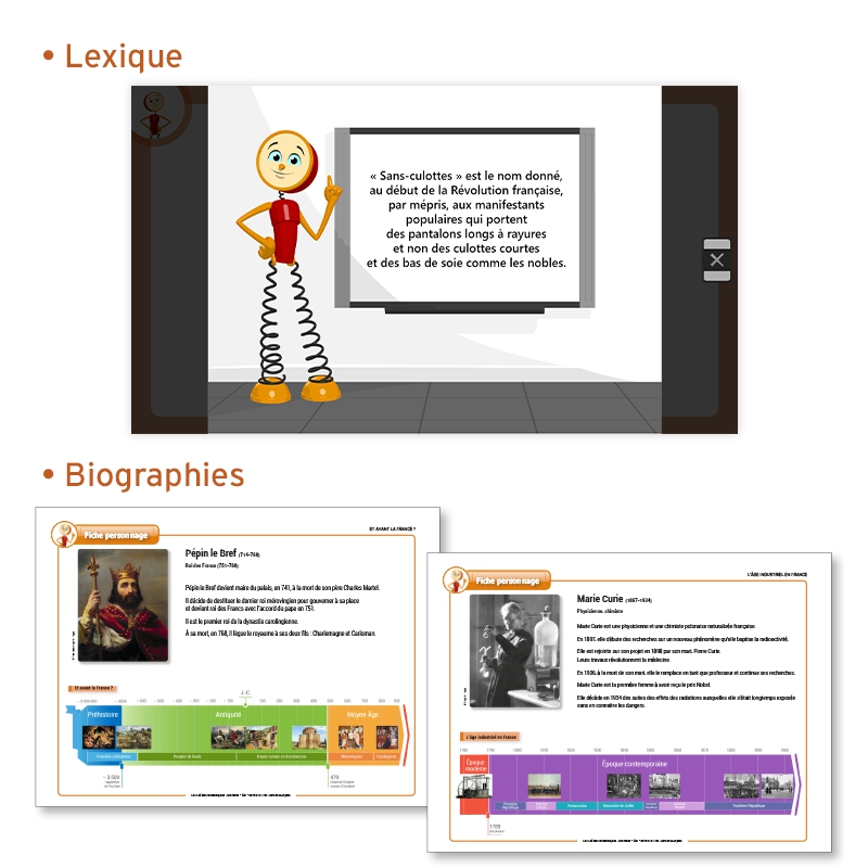 Un lexique des mots difficiles et des biographies pour chaque personnage clé. Un lexique des mots difficiles et des biographies pour chaque personnage clé.