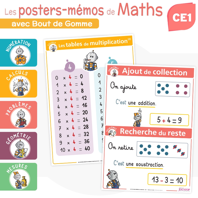 Les posters-mémos de Maths CE1 avec Bout de Gomme Les posters-mémos de Maths CE1 avec Bout de Gomme